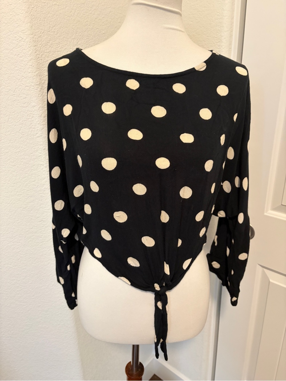 Billabong Black Polka Dot Tie-Front Blouse